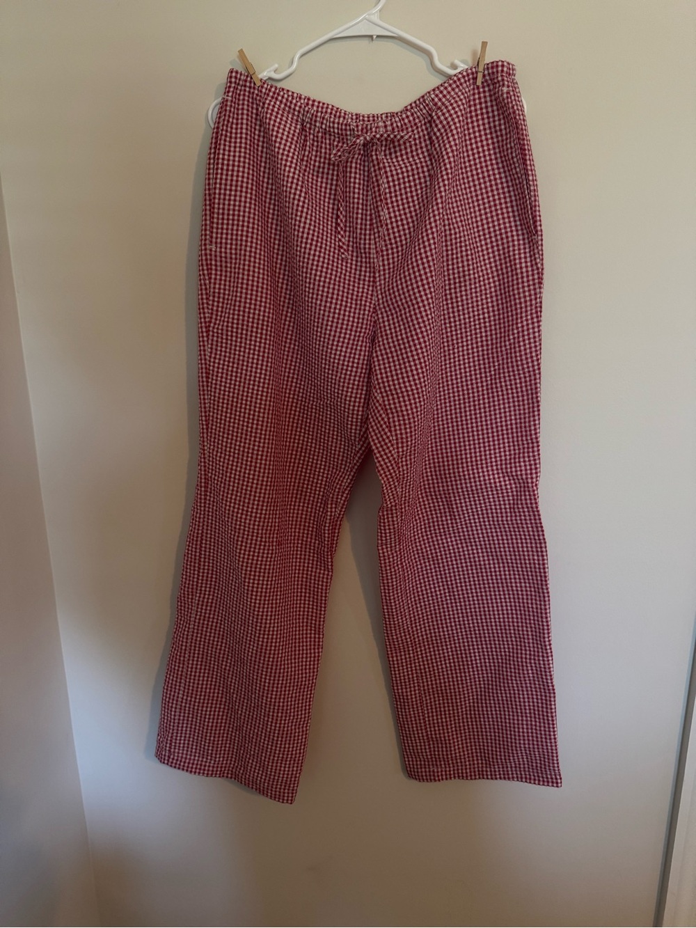 Cute Lightweight Red Gingham Drawstring Pants
